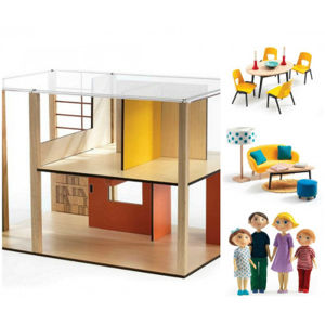 Domček pre bábiky - moderný domček - súprava s nábytkom a rodinou Gasparda a Romy