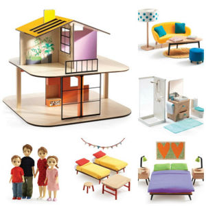 Domček pre bábiky - farebný domček - súprava s nábytkom a s rodinou Toma a Marion