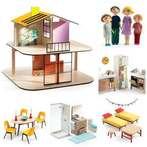 Domček pre bábiky - farebný domček - súprava s nábytkom a rodinou Gasparda a Romy