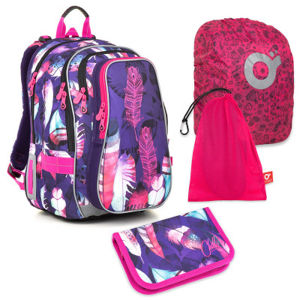 Sada pre školáčku LYNN 18009 G SET LARGE - školská taška, vrecko na prezuvky, pláštenka na batoh, školský peračník