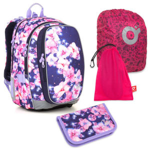 Sada pre školáčku MIRA 18019 G SET LARGE - školská taška, vrecko na prezuvky, pláštenka na batoh, školský peračník