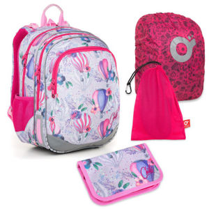Sada pre školáčku ELLY 18007 G SET LARGE - školská taška, vrecko na prezuvky, pláštenka na batoh, školský peračník