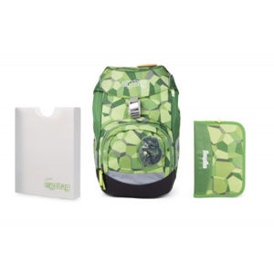 Školský set Ergobag prime zelený - batoh + peračník + dosky