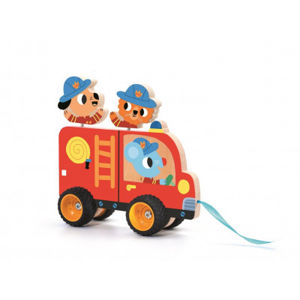 Drevené hasičské auto – ťahacia hračka