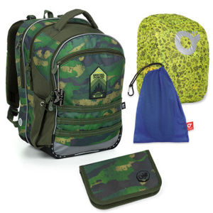 Set pre školáka COCO 19015 B SET LARGE - školská taška, vrecko na prezuvky, pláštenka na batoh, školský peračník