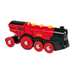 Brio - Mohutná elektrická červená lokomotíva so svetlami červená