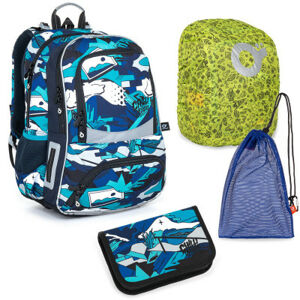Set pre školáka NIKI 21022 B SET LARGE školská taška, vrecko na prezuvky, pláštenka na batoh, školský peračník