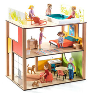 Domček pre bábiky - moderný mestský dom s nábytkom a doplnkami