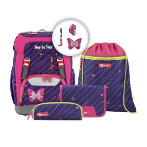 Školský ruksak Step by Step - 5-dielny set GRADE - Trblietavý motýľ, AGR